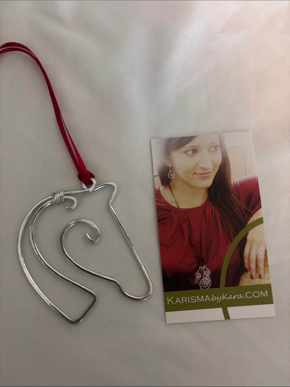 Silver Horse Head Pendant Necklace with Red Cord by